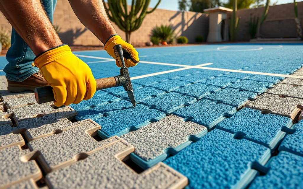 Premium sport court tile installation detail