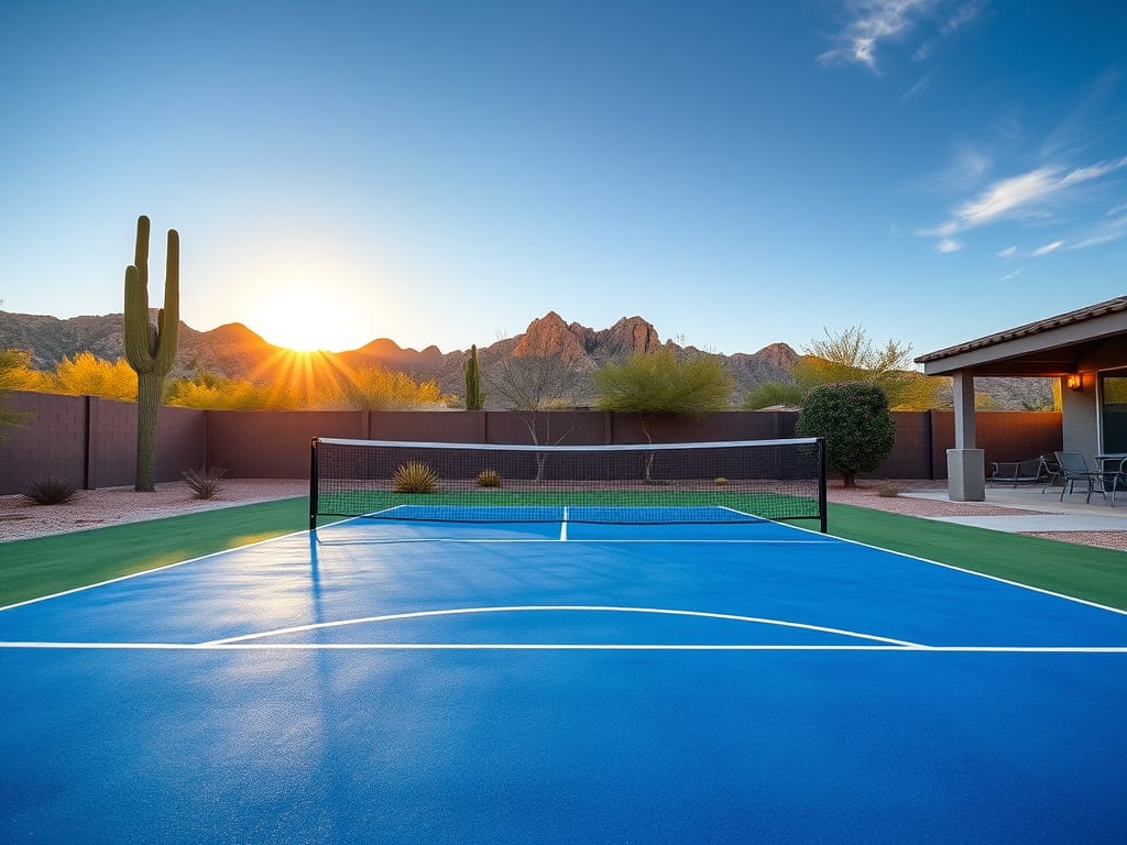 Custom pickleball court in Arizona backyard